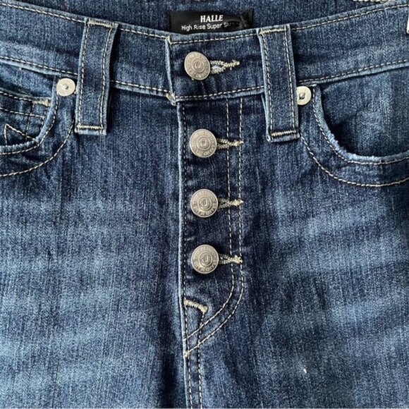 True Religion HALLE HR SN BUTTON FRONT Size 28 In Dark Wash Exposed Button NWT - Picture 9 of 16